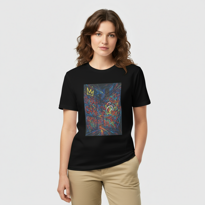 From Street to Galleries" – Women's Organic Ribbed Neck T-Shirt Inspired by Basquiat