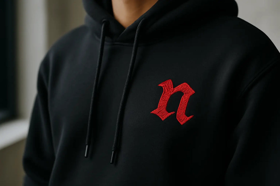 Red Embroidery on Black: Hoodie Done Right