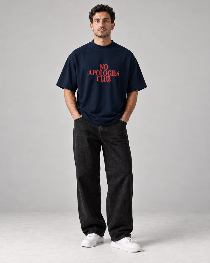 No Apologies Oversized Tee French Navy porté, homme — FredJo Paris