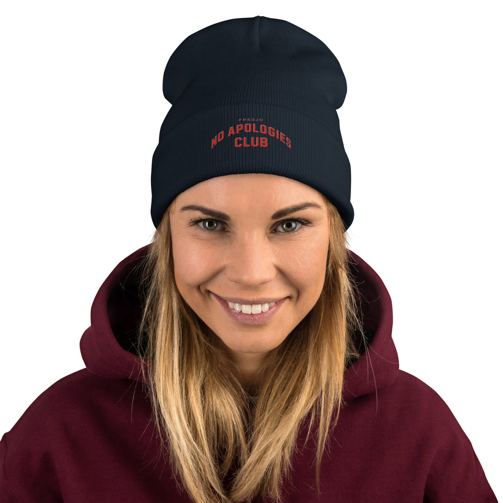 No Apologies Club embroidered beanie streetwear style