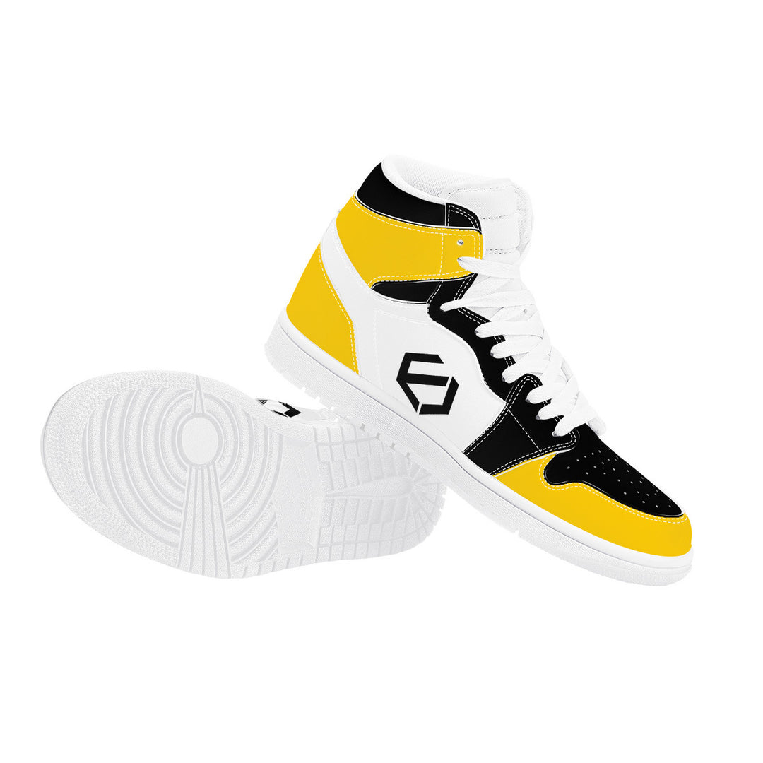 Fred Jo Black and Yellow High Leather Sneakers