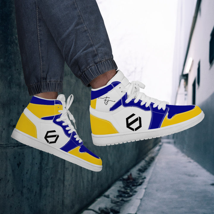 Fred Jo Blue and Yellow High Leather Sneakers