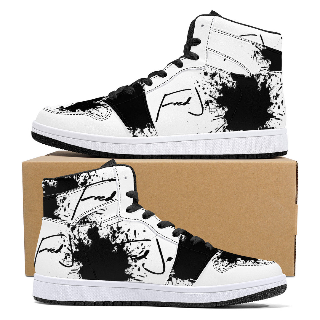 Fred Jo Black Splash High-Top Leather Sneakers - Fred jo Clothing