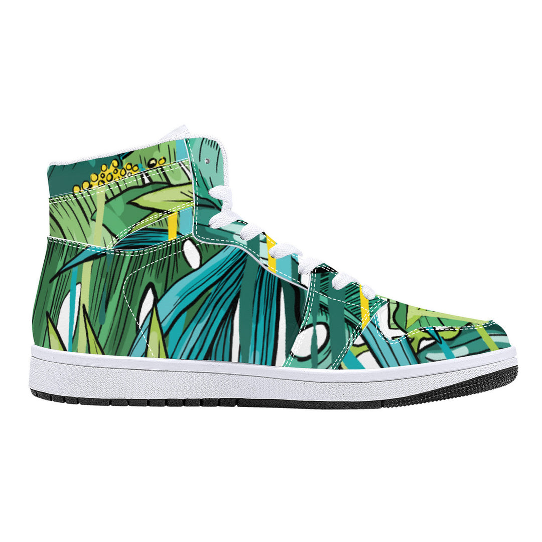 Fred Jo Green Flower High-Top Leather Sneakers - White