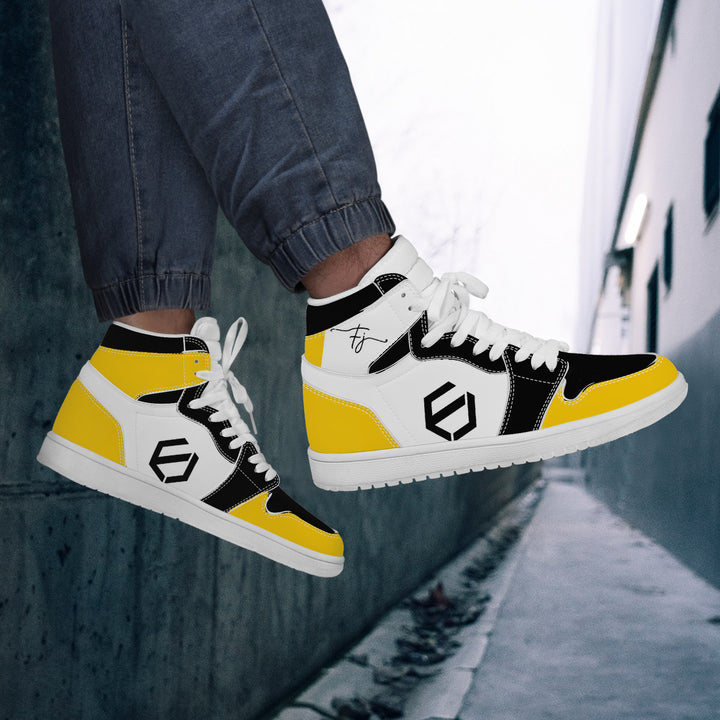 Fred Jo Black and Yellow High Leather Sneakers