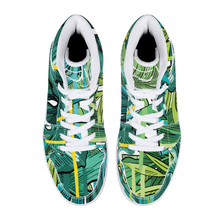 Fred Jo Green Flower High-Top Leather Sneakers - White