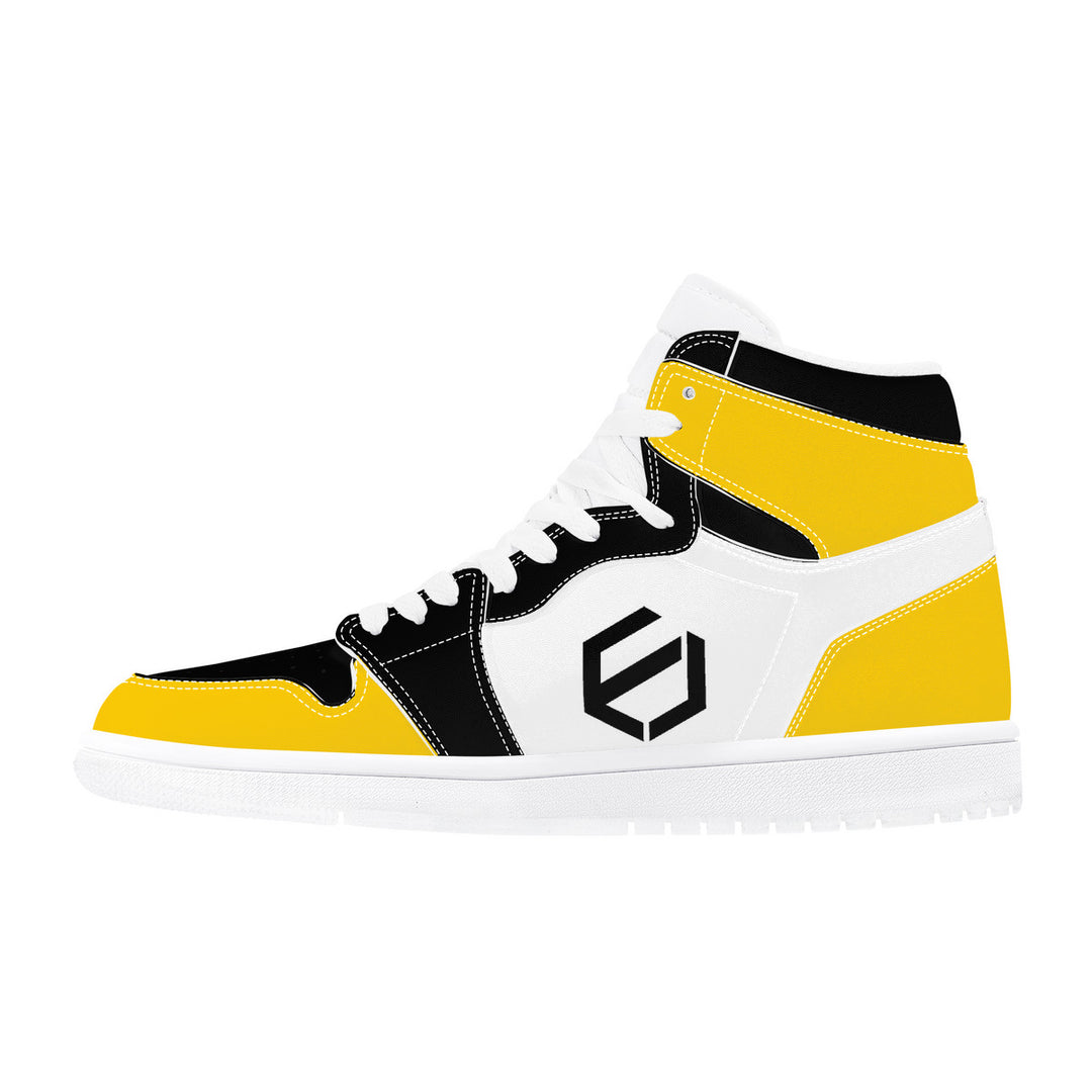 Fred Jo Black and Yellow High Leather Sneakers