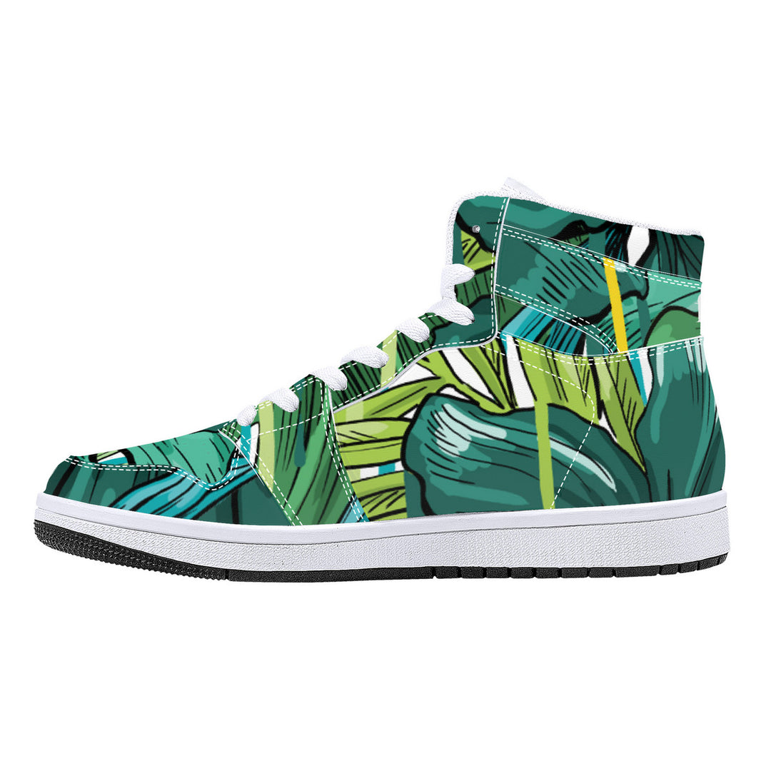 Fred Jo Green Flower High-Top Leather Sneakers - White