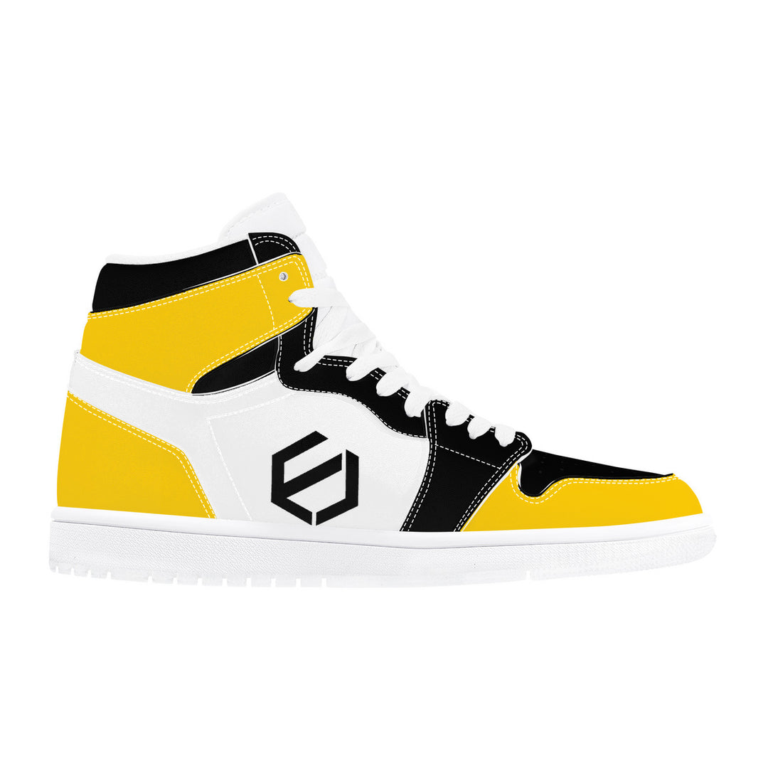 Fred Jo Black and Yellow High Leather Sneakers
