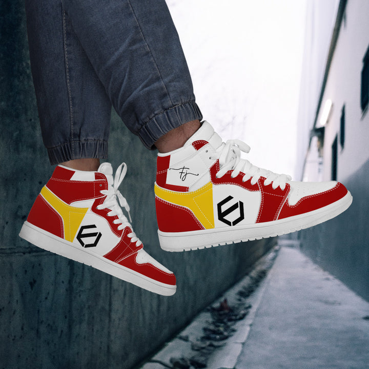 Fred Jo Red and Yellow High Leather Sneakers