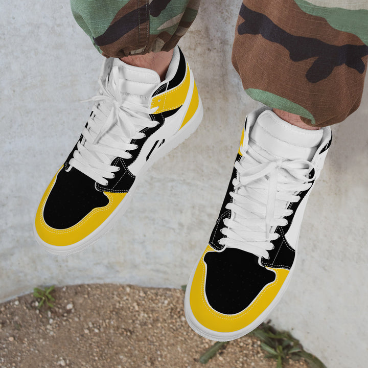 Fred Jo Black and Yellow High Leather Sneakers
