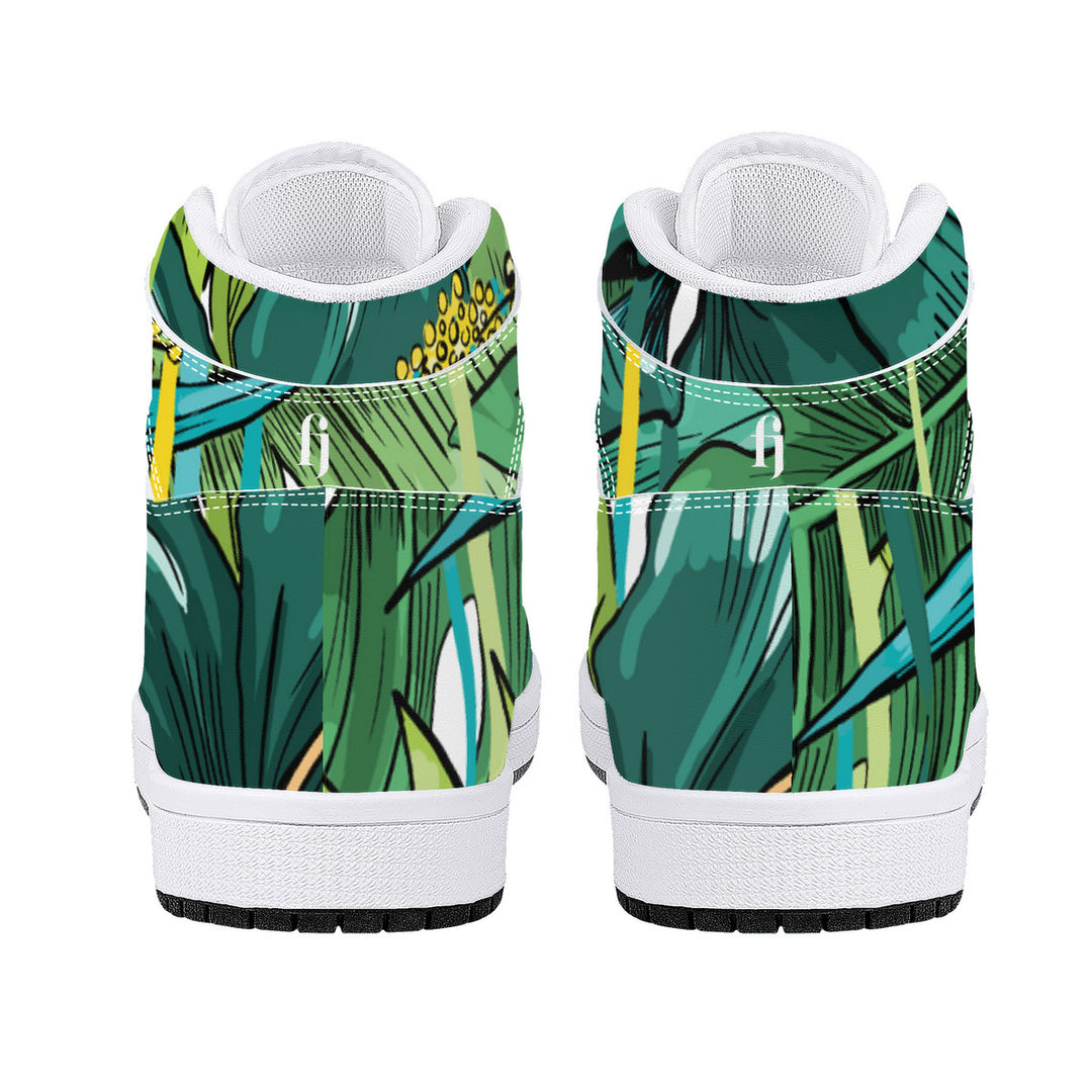 Fred Jo Green Flower High-Top Leather Sneakers - White