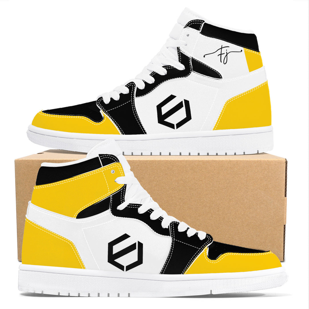 Fred Jo Black and Yellow High Leather Sneakers