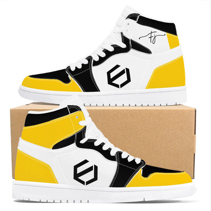 Fred Jo Black and Yellow High Leather Sneakers
