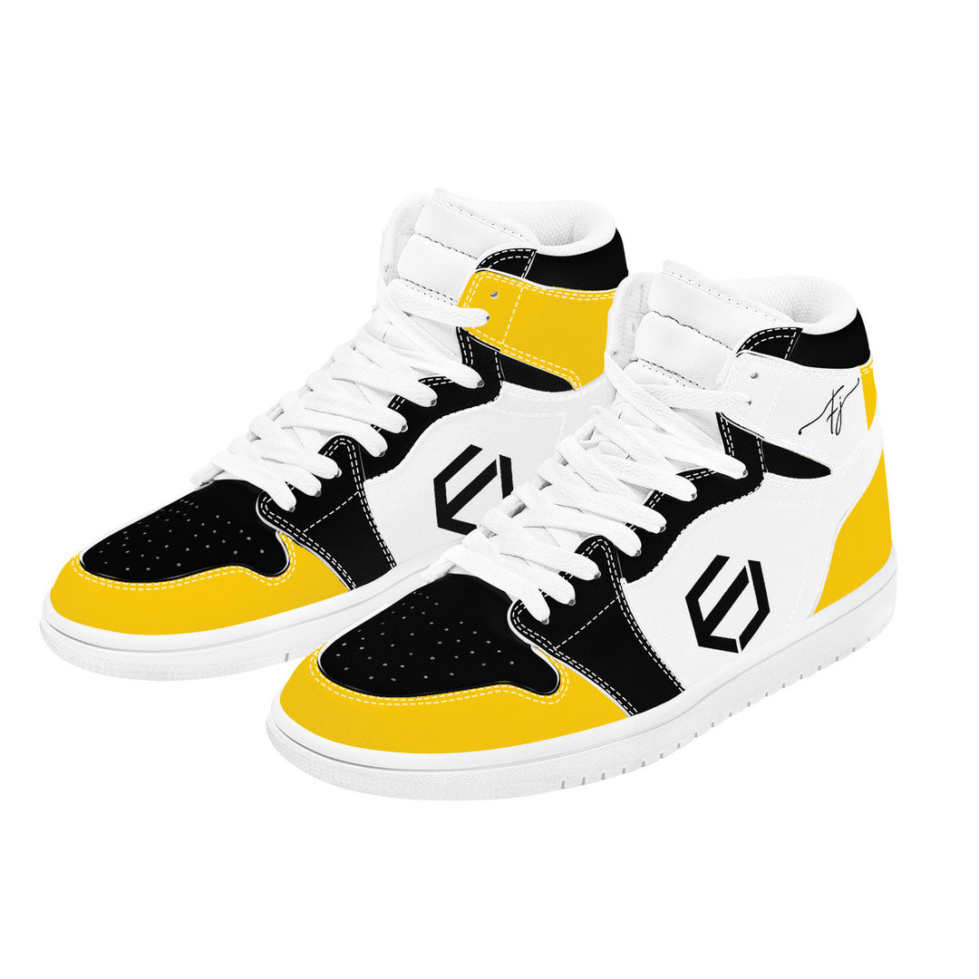Fred Jo Black and Yellow High Leather Sneakers