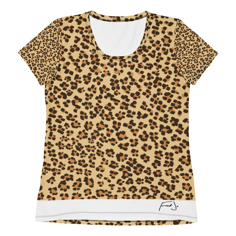 Fred Jo Leopard All-Over Print Women's Athletic T-shirt - Fred jo Clothing