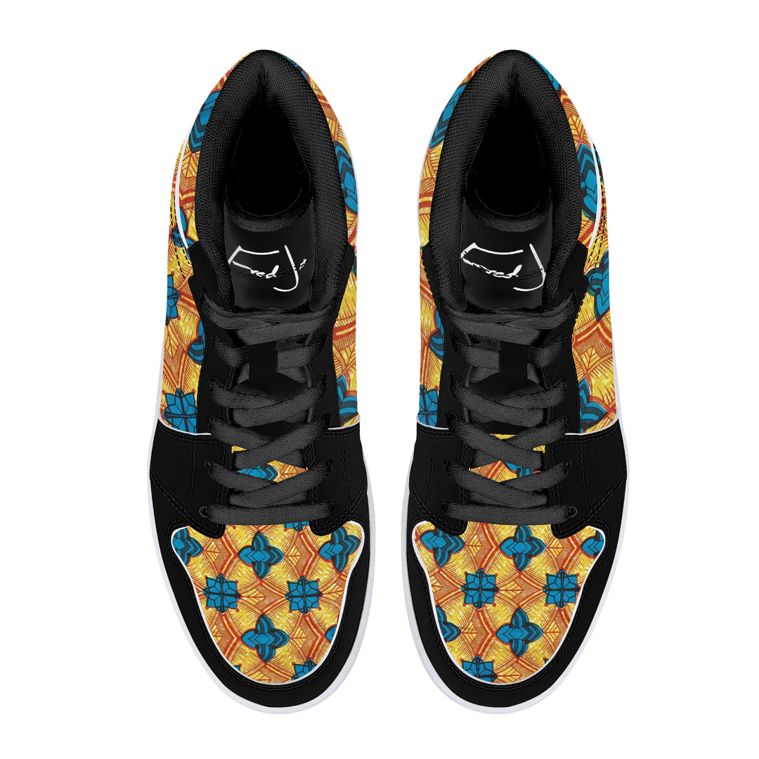 Fred Jo African Sunshine High-Top Leather Sneakers - Black - Fred jo Clothing