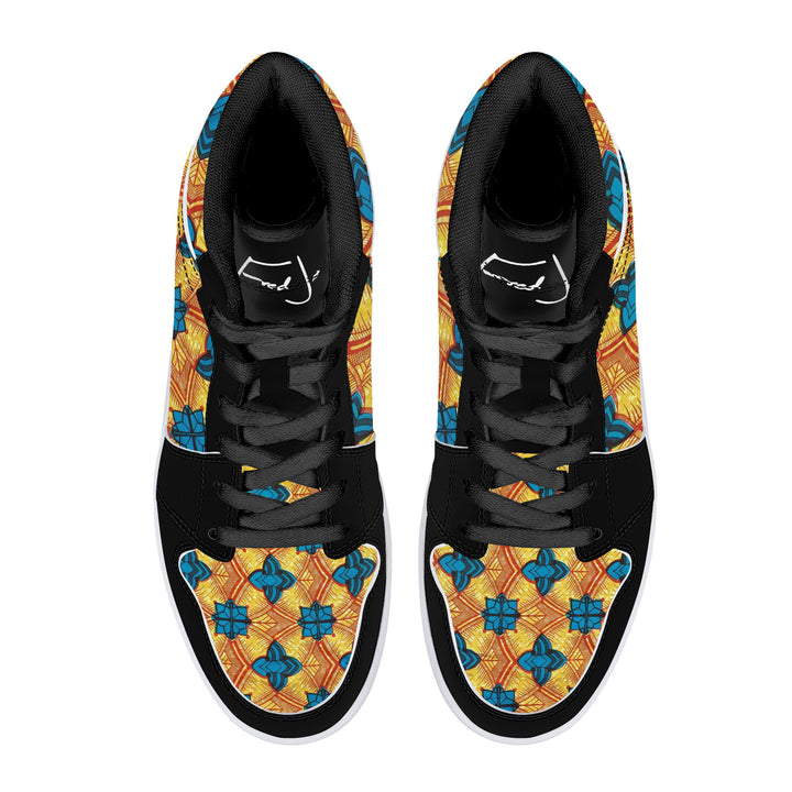 Fred Jo African Sunshine High-Top Leather Sneakers - Black - Fred jo Clothing