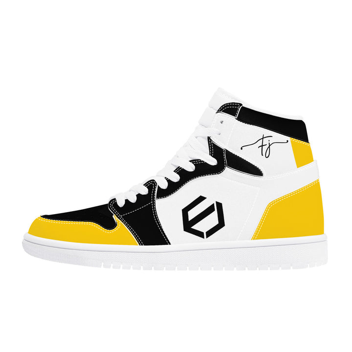 Fred Jo Black and Yellow High Leather Sneakers