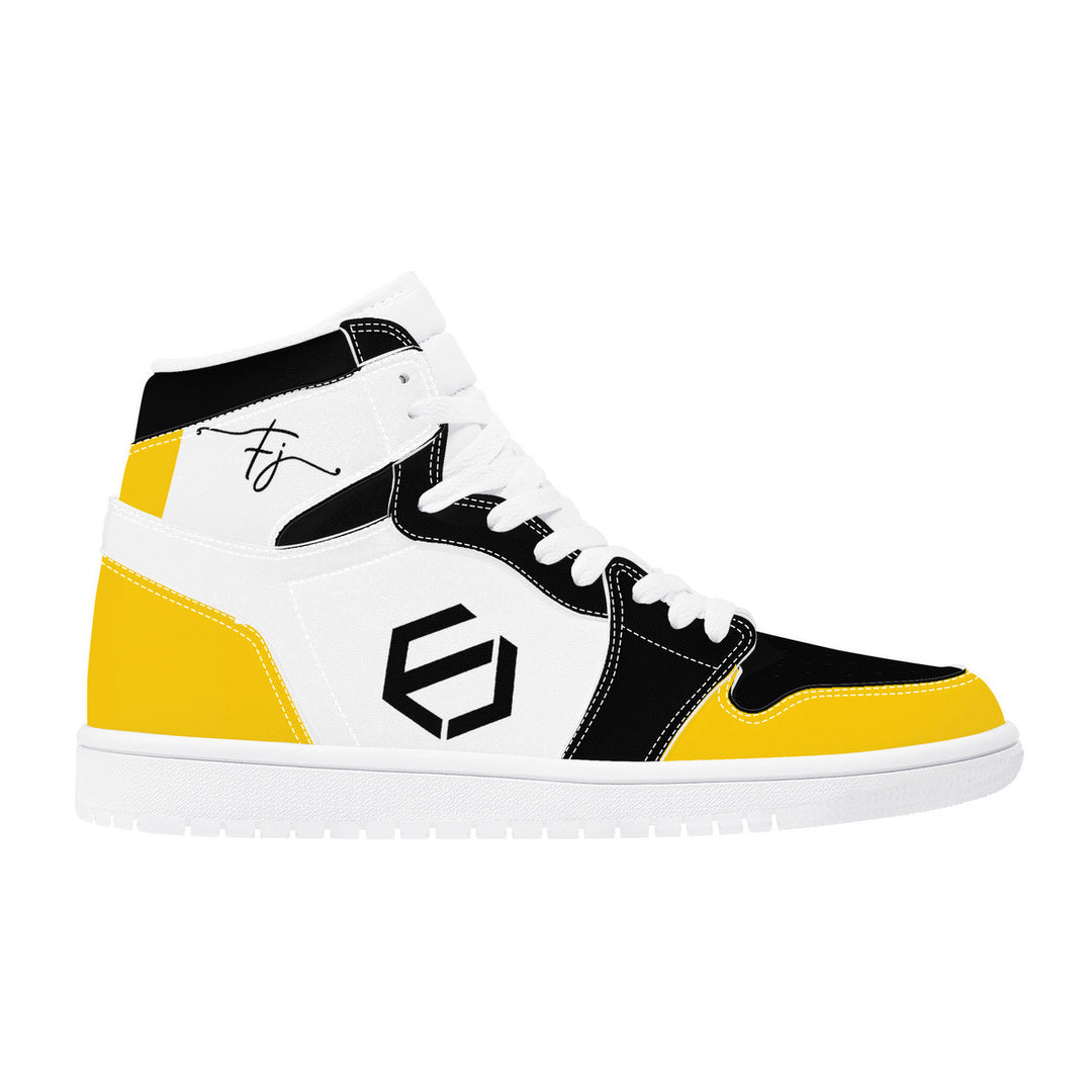 Fred Jo Black and Yellow High Leather Sneakers