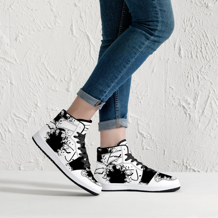 Fred Jo Black Splash High-Top Leather Sneakers - Fred jo Clothing