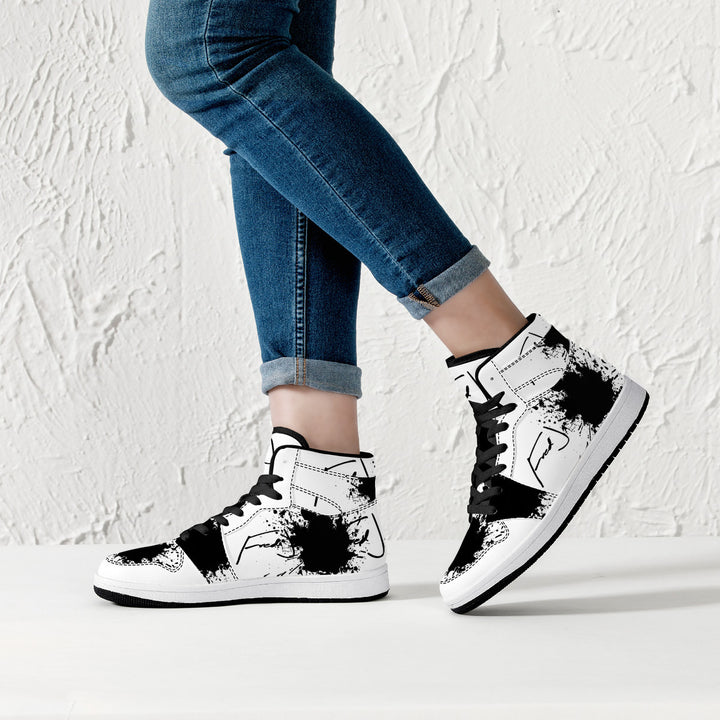 Fred Jo Black Splash High-Top Leather Sneakers - Fred jo Clothing
