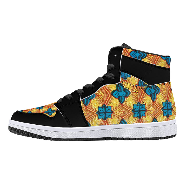 Fred Jo African Sunshine High-Top Leather Sneakers - Black - Fred jo Clothing