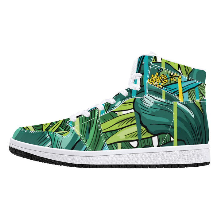 Fred Jo Green Flower High-Top Leather Sneakers - White