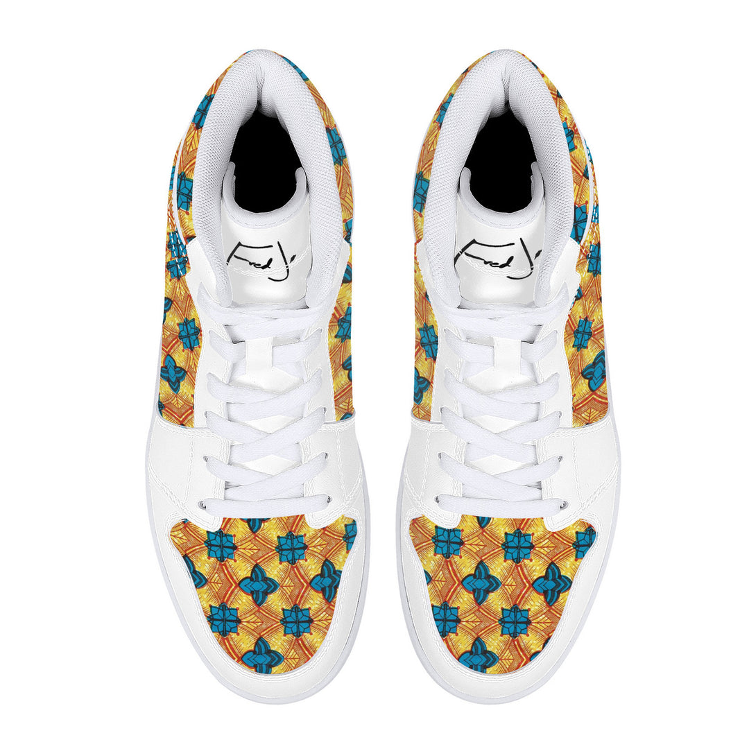 Fred Jo African Sunshine High-Top Leather Sneakers - White - Fred jo Clothing